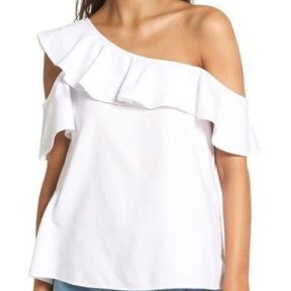 NEW! J. Crew One -Sleeve Off-The-Shoulder Ruffle Top - M - Picture 1 of 5